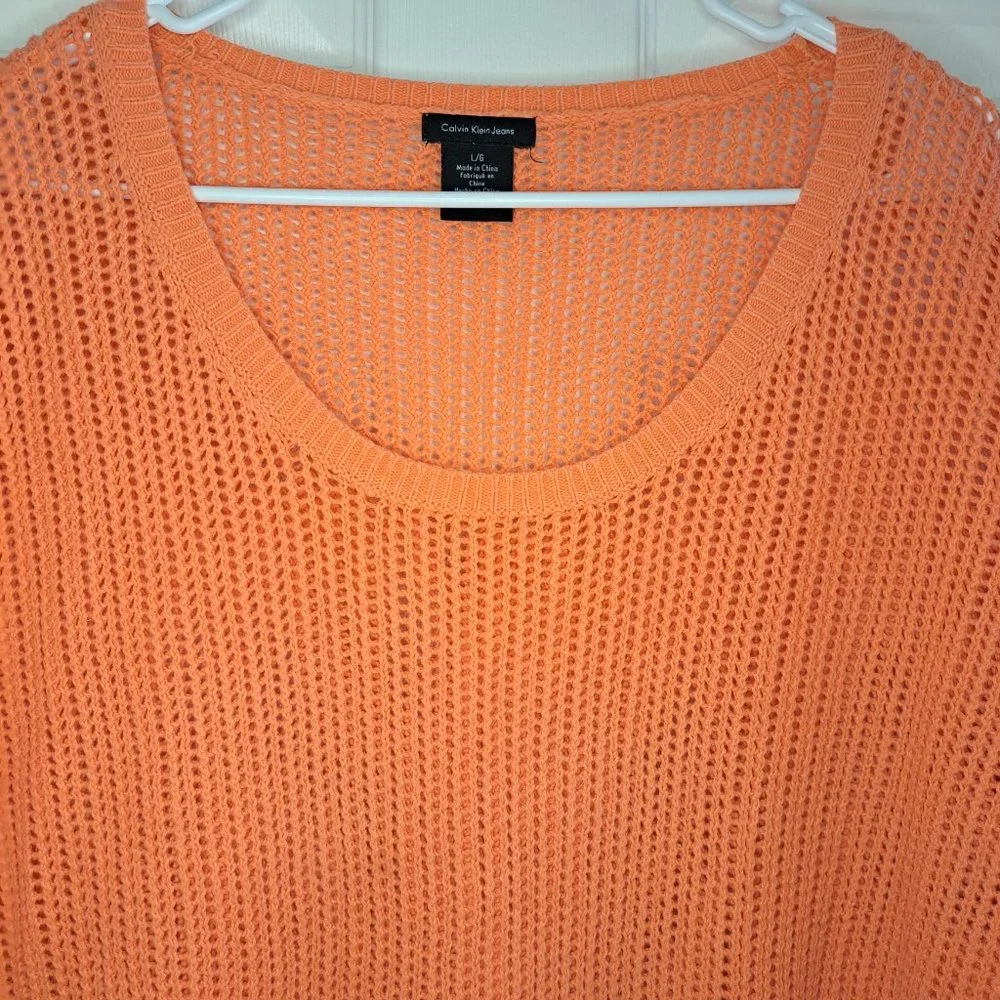 Calvin Klein Jeans Coral Orange Open Weave Sweater Size Large